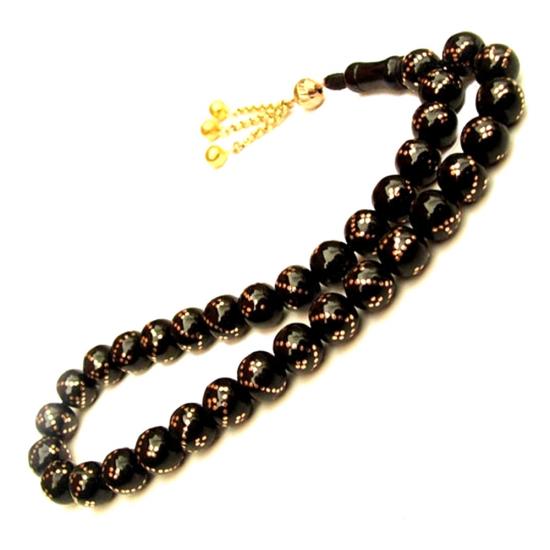 Tek Sıra Altın İşlemeli Hakiki Erzurum Oltu Taşı Tesbih İsme Özel İmal edilebilir