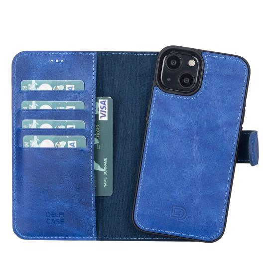 Apple iPhone 13 Pro Max Uyumlu Deri Cüzdanlı Kılıf Okyanus Mavi