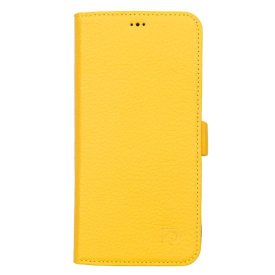 Apple iPhone 13 Pro Max Uyumlu Deri Cüzdanlı Kılıf Limon Sarı