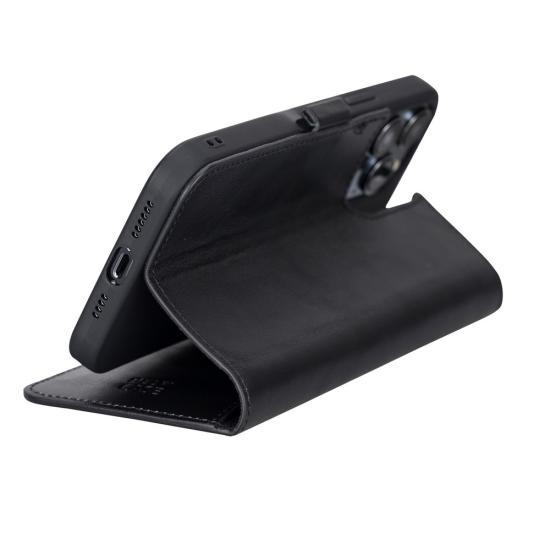 Apple iPhone 13 Pro Max Uyumlu Deri Cüzdanlı Kılıf Siyah