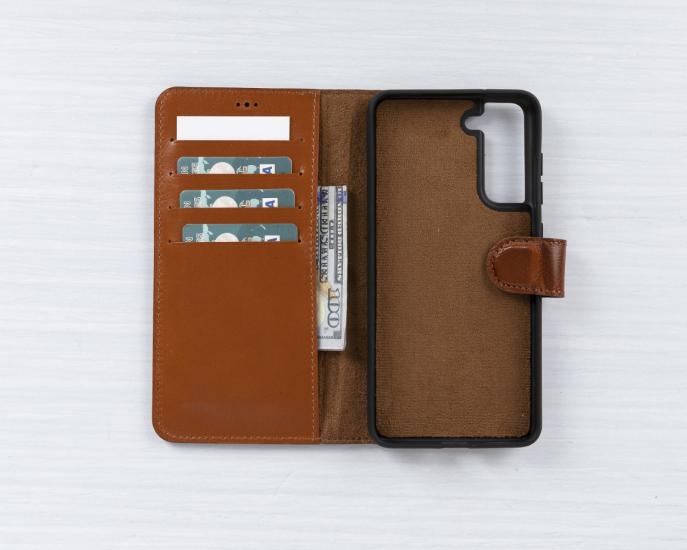 Samsung Galaxy S21 FE Uyumlu Deri Cüzdanlı Kılıf RST2EF Taba