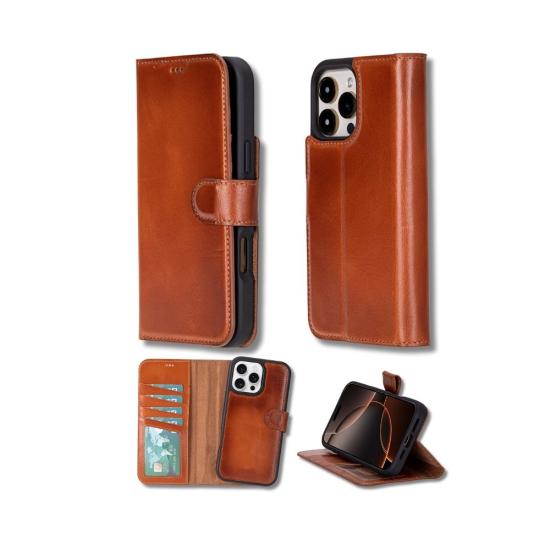 Apple iPhone 16 Pro Max uyumlu, Hakiki Deri, El Yapımı, Cüzdanlı Kılıf, Gölgeli Taba