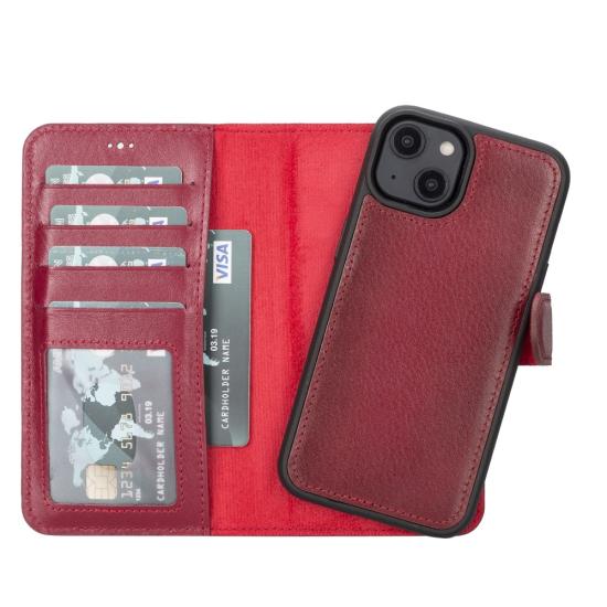 Apple iPhone 14 Uyumlu Deri Cüzdanlı Kılıf MWWN V4EF Kırmızı