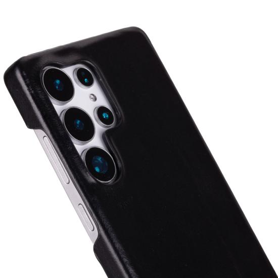 Samsung Galaxy S25 Ultra Uyumlu, Hakiki Deri, El Yapımı Arka Kapak, Kömür Siyah