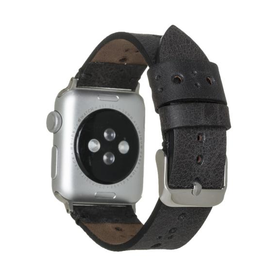 Apple Watch Uyumlu Deri Kordon 42-44-45mm Delikli Siyah