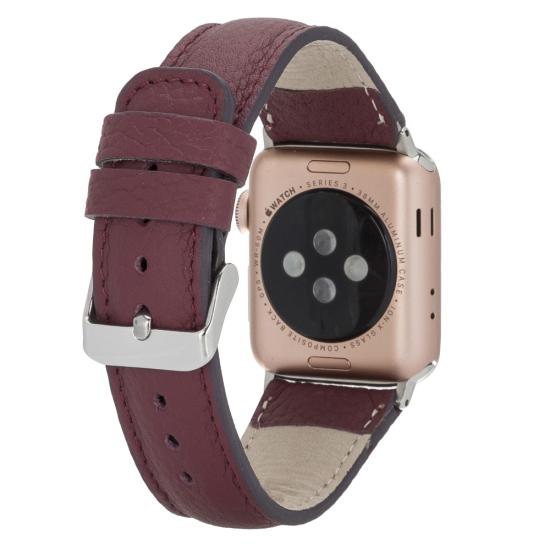 Apple Watch Uyumlu Deri Kordon 42-44-45mm FL6 Bordo