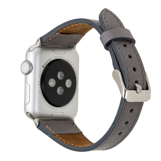 Apple Watch Uyumlu Deri Kordon 42-44-45mm Slim RST9 Gri