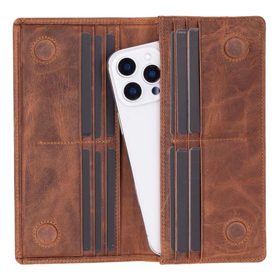 Aura Hakiki Deri, El Yapımı, Telefon Bölmeli, Kadın Cüzdanı, Açık Kahve