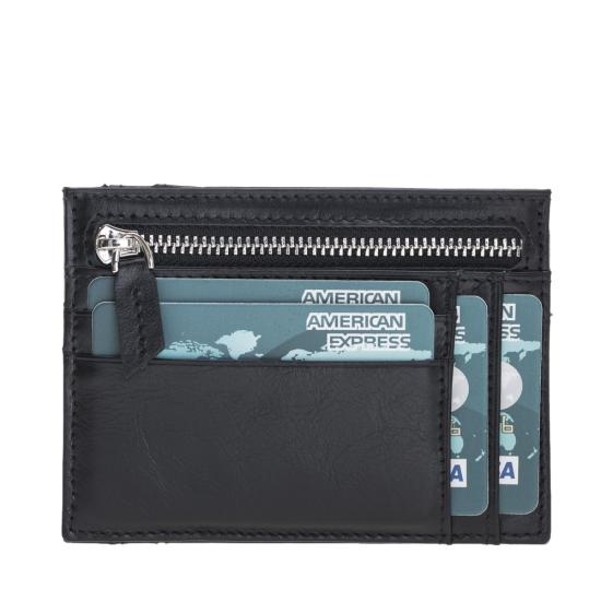 Zip Deri Fermuarlı Kartlık ZPCH RST1 Siyah