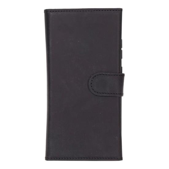 Samsung Galaxy S25 Ultra uyumlu, Hakiki Deri, El Yapımı, Cüzdanlı Kılıf, Mat Siyah