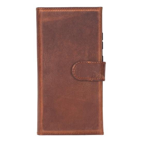Samsung Galaxy S25 Ultra uyumlu, Hakiki Deri, El Yapımı, Cüzdanlı Kılıf, Antik Kahve