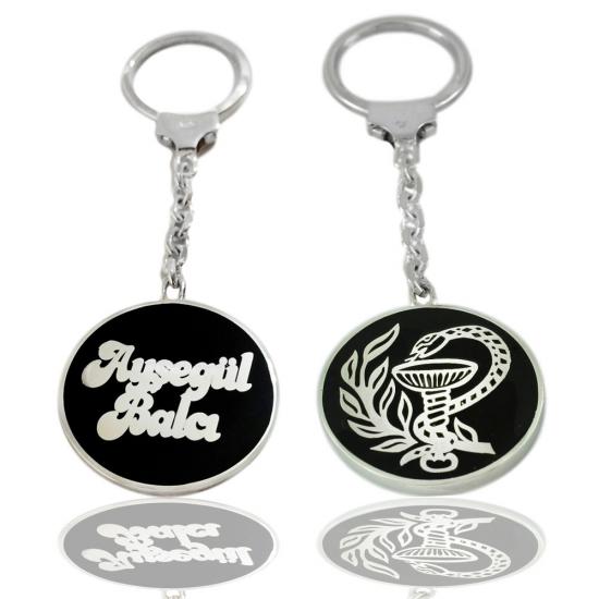 Kişiye Özel İsimli Eczacılık Logolu El İşçiliği Gümüş Anahtarlık