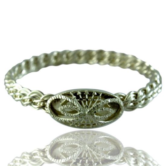 Çiçek İşlemeli El İşçiliği Gümüş Bilezik