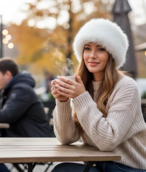 Gerçek Deri Beyaz Börk Bere Şapka