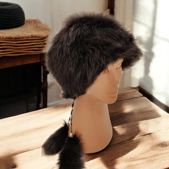 Toskanalı Deri Bayan Ushanka Ayarlanabilir Ölçü Şapka Börk Bere Krem Renkli