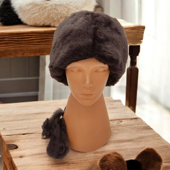Toskanalı Deri Bayan Ushanka Ayarlanabilir Ölçü Şapka Börk Bere Krem Renkli