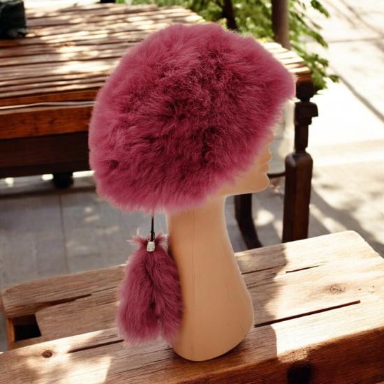 Toskanalı Deri Bayan Ushanka Ayarlanabilir Ölçü Şapka Börk Bere Krem Renkli