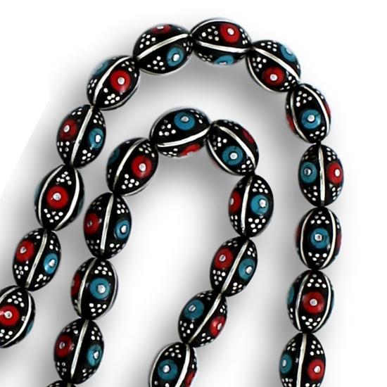 Firuze Mercan ve Gümüş İşlemeli Arpa Kesim Erzurum Oltu Taşı Tesbih