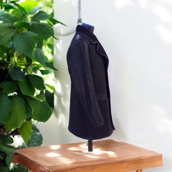 Kürklü Gerçek Deri Erkek Kışlık Mont Uzun Kesim El Yapımı Erkek Deri Mont Siyah