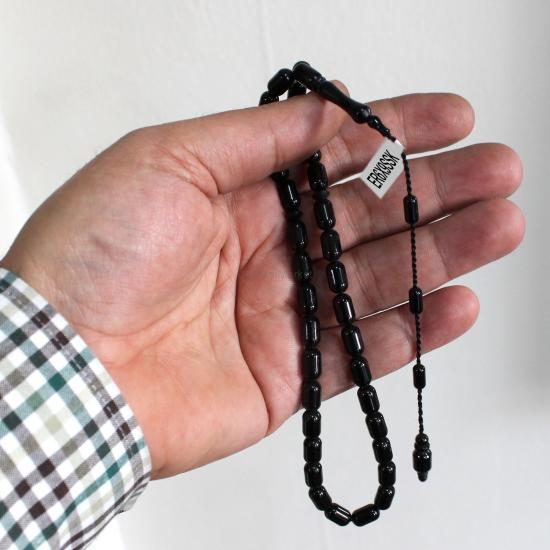 Sistemli Kumpaslı 6 x 10 mm Kapsül Kesim Hakiki Erzurum Oltu Taşı Sade Tesbih