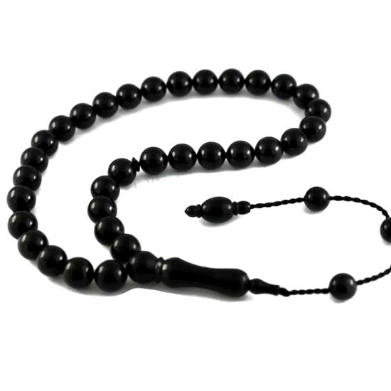 Sistemli Kumpaslı 8 x 8 mm Sade Hakiki Erzurum Oltu Taşı Tesbih 