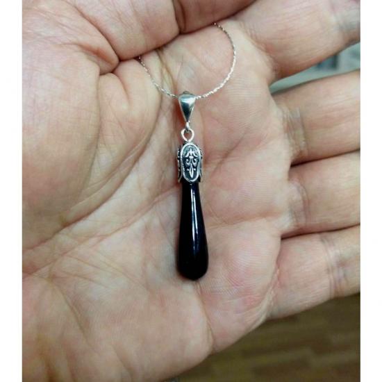 Damla Oltu Taşı Gümüş Kolye Küpe Set