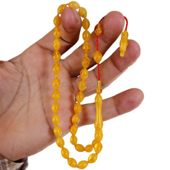 Sarı Arpa Kesim Sıkma Kehribar 5,5 X 9,5 mm Tesbih