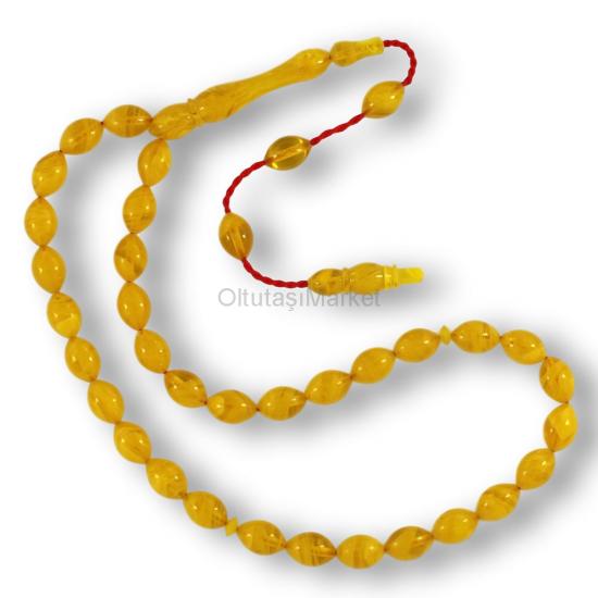 Sarı Arpa Kesim Sıkma Kehribar 5,5 X 9,5 mm Tesbih