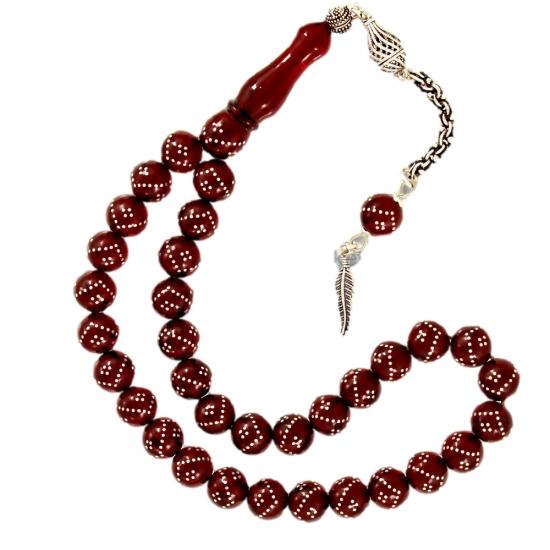 Gümüş Kakma İşlemeli Küre Kesim Sıkma Kehribar Tesbih