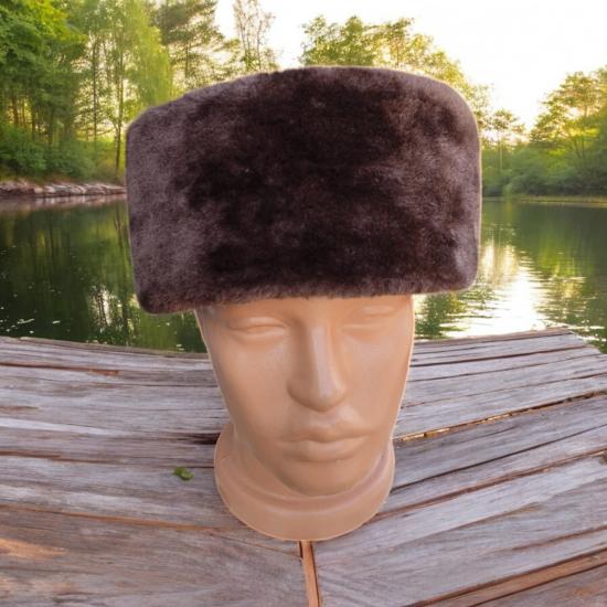 Hakiki Deri Yuvarlak Model Fes Gerçek Deri Kafkas Kalpağı Bere Şapka kAHVE Renkli