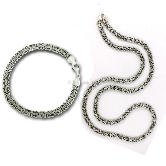 925 Ayar Gümüş Kral Zincir ve Kral Bileklik Yassı Model