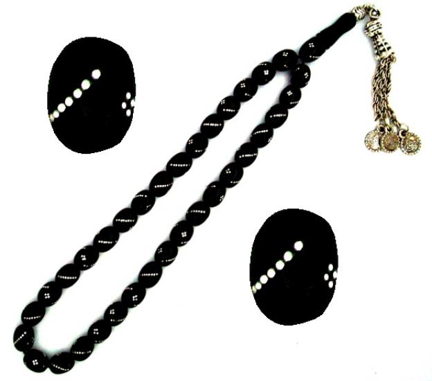 Gümüş Kakma İşlemeli Gürcistan Oltu Tesbih Taş Menşei Gürcistan 