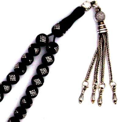 Gümüş Kakma İşlemeli Gürcistan Oltu Tesbih Taş Menşei Gürcistan GR000048