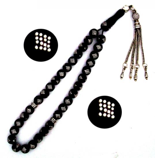 Gümüş Kakma İşlemeli Gürcistan Oltu Tesbih Taş Menşei Gürcistan GR000048