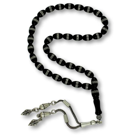 Arpa Kesim Gümüş Kakma İşlemeli Gürcistan Oltu Tesbih