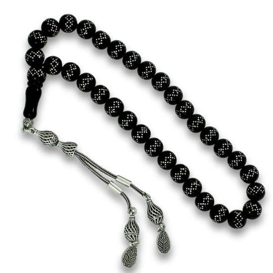 Gümüş Kakma İşlemeli Gürcistan Oltu Tesbih