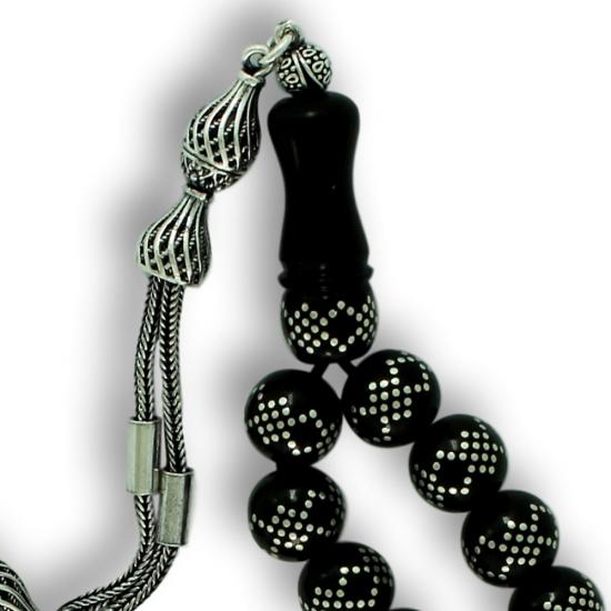 Gümüş Kakma İşlemeli Gürcistan Oltu Tesbih