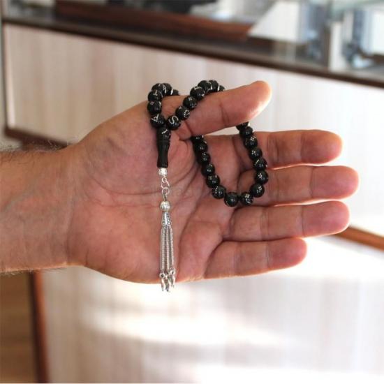 Gümüş Kakma İşlemeli İsimli Gürcistan Oltu Tesbih 