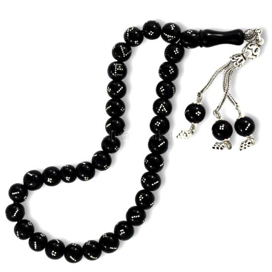 Gümüş Kakma İşlemeli İsimli Gürcistan Oltu Tesbih GRGVK001