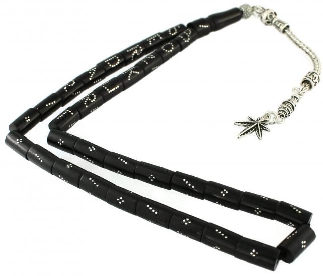 Gümüş Kakma İşlemeli İsim Yazılı Kesme Gürcistan Oltu Tesbih