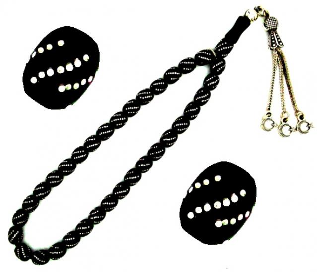 Gümüş Kakma İşlemeli Gürcistan Oltu Tesbih Taş Menşei Gürcistan GRVK042A