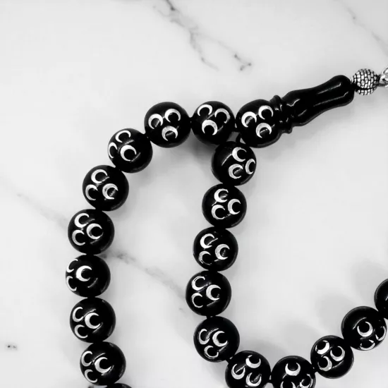 İri Taneli Gümüş İşlemeli Gürcistan Oltu Maskot (Stres) Tesbih