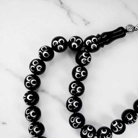 İri Taneli Gümüş İşlemeli Gürcistan Oltu Maskot (Stres) Tesbih