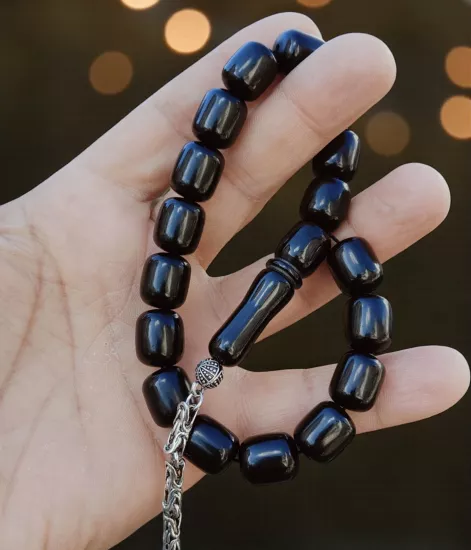 İri Taneli Gümüş İşlemeli Gürcistan Oltu Maskot (Stres) Tesbih