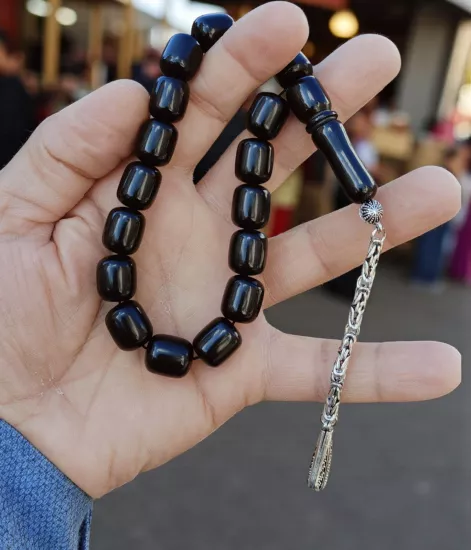 İri Taneli Gümüş İşlemeli Gürcistan Oltu Maskot (Stres) Tesbih