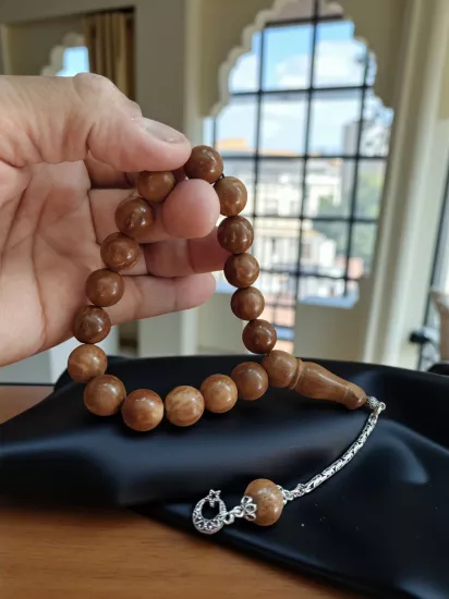 İri Taneli 925 Ayar Gümüş Ayyıldız Püsküllü Arpa Kesim Kuka Efe Tespihi