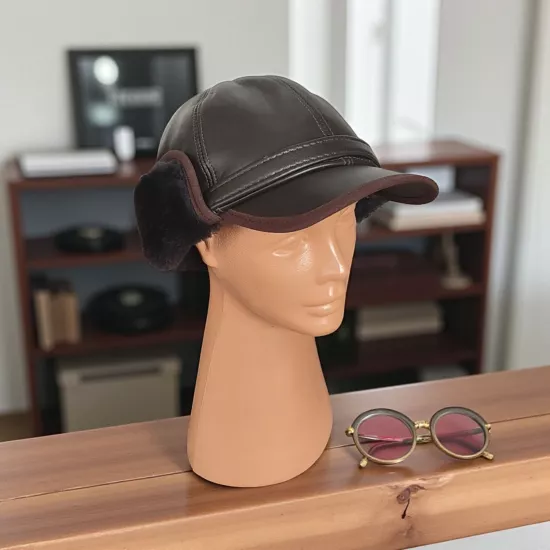 Gerçek Deri Pliot Şapka Ayarlanabilir Tokalı pilot Şapka Bere