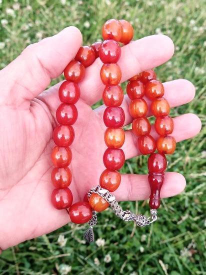 Sıkma Kehribar Tesbih İri Taneli Kehribar Tesbih