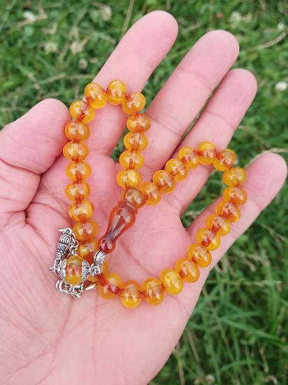 Tekerlek Model Sarı Kehribar Tesbih 8x11 mm