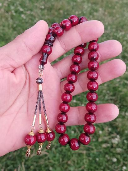 Sürmeli Katalin Tesbih Bordo Renk İri Taneli Tesbih